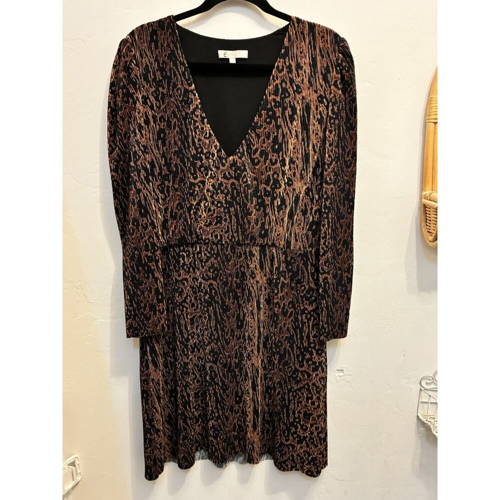 WAYF Size Large Riverside Pleated Long Sleeve Faux Wrap Animal Minidress